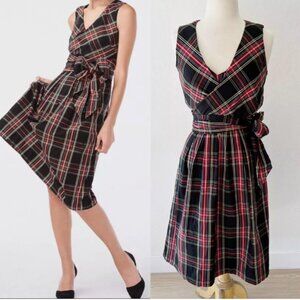 J. Crew Factory Tartan Stewart Plaid V-Neck Wrap Tie Bow Dress NWT Size 8